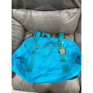 Kipling Art Medium Tote Bag Turquoise Blue Crinkle Nylon Travel Duffle